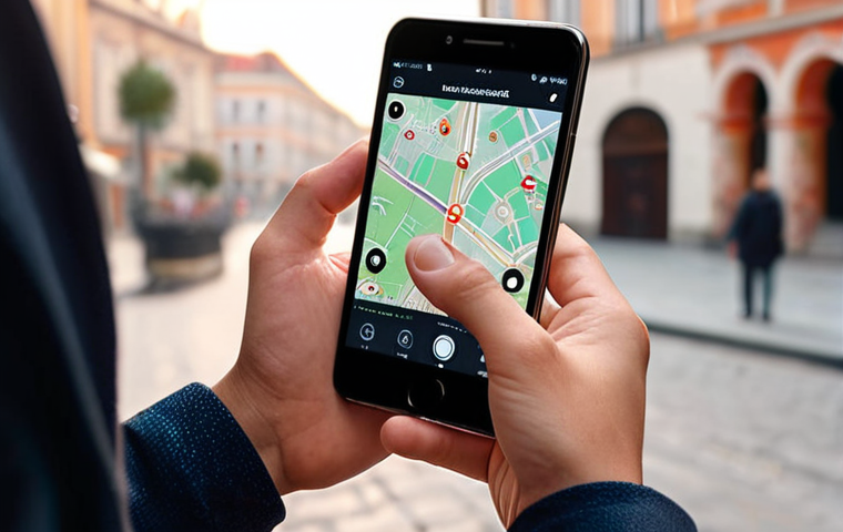 ** A hand carefully adjusting app permissions on a smartphone, focusing on location services. Soft, diffused lighting.

**